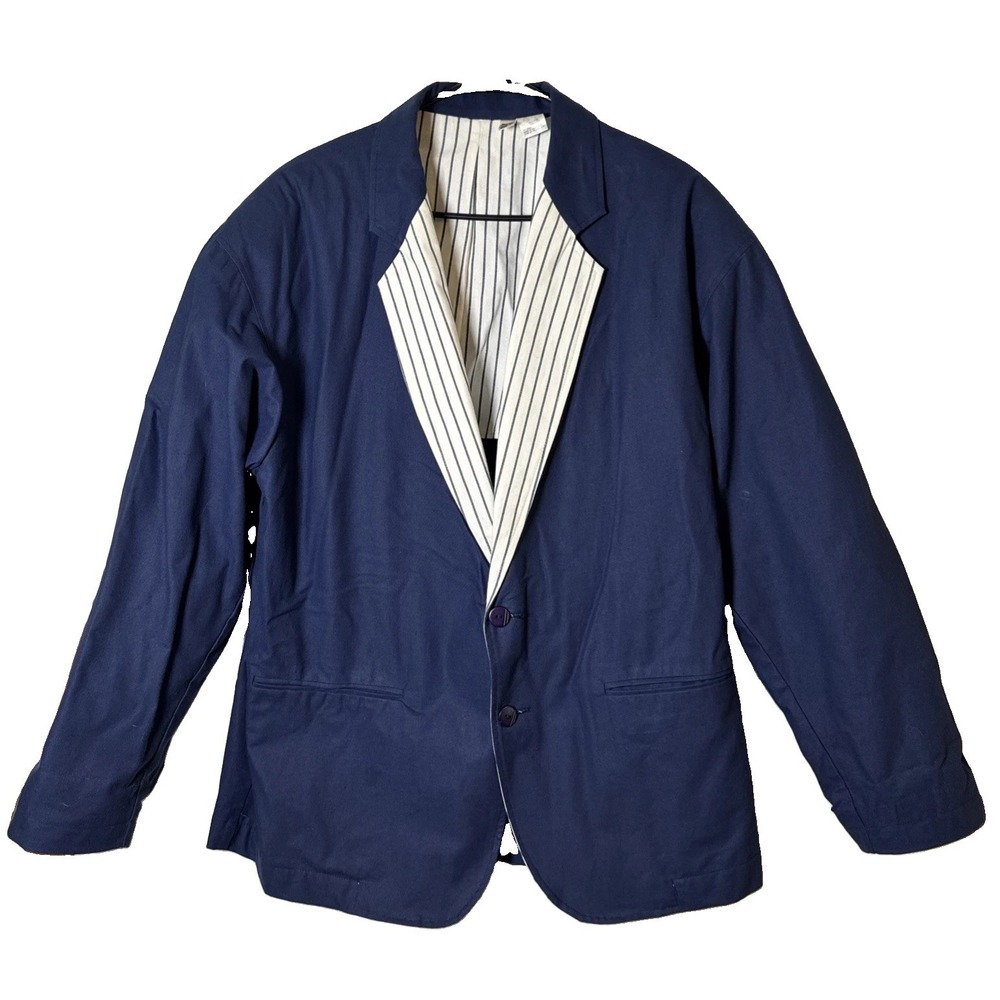 VTG Zyloe George Machado Navy Cotton Blazer M Pinstripe Lined Hong Kong